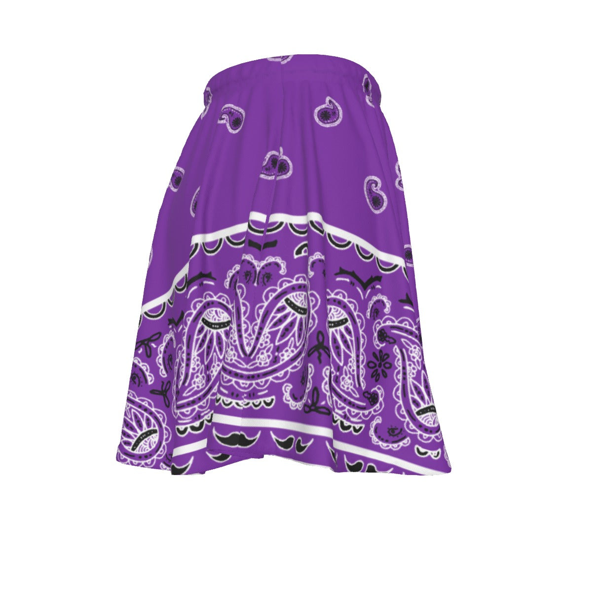 Purple strapless top with black and white pattern on a white background
