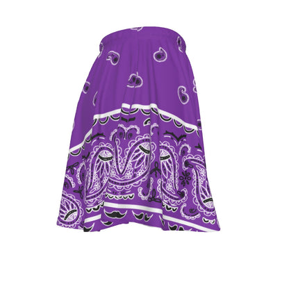 Purple strapless top with black and white pattern on a white background