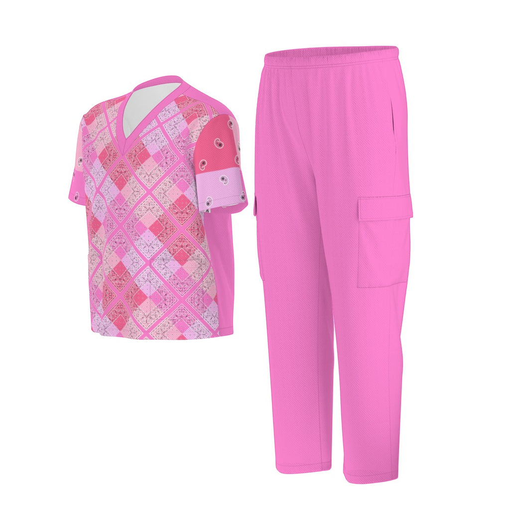 Scrubs - Pink Bandana Plaid Style with Bottoms