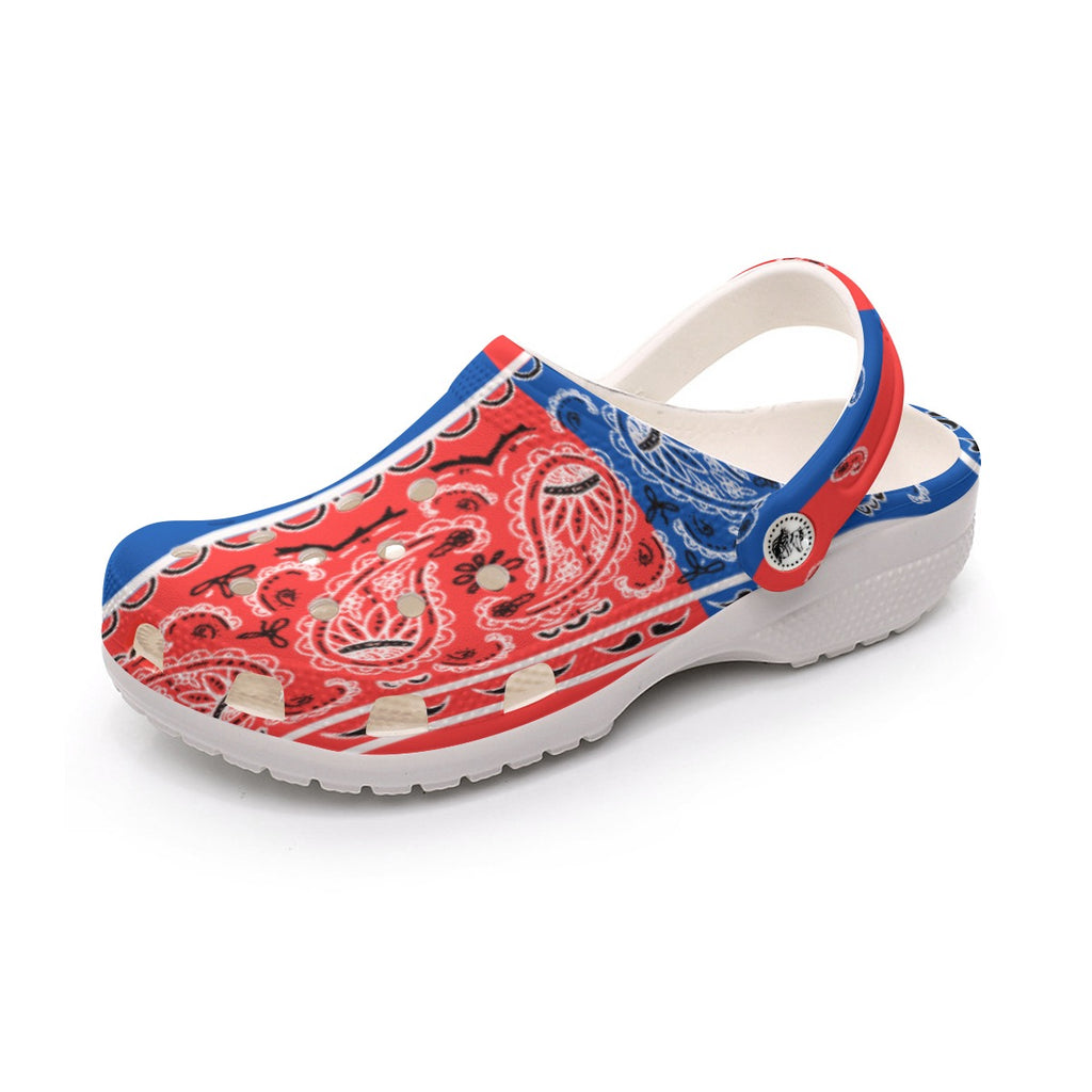 Women's Red and Blue Classic Bandana Clogs