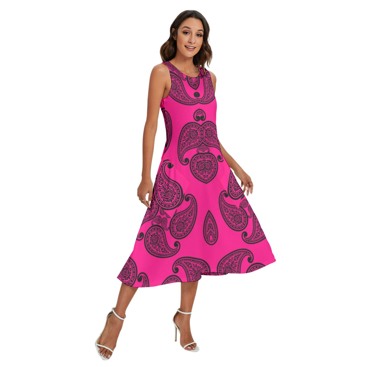 Pink Women's Sleeveless Dress With Pocket