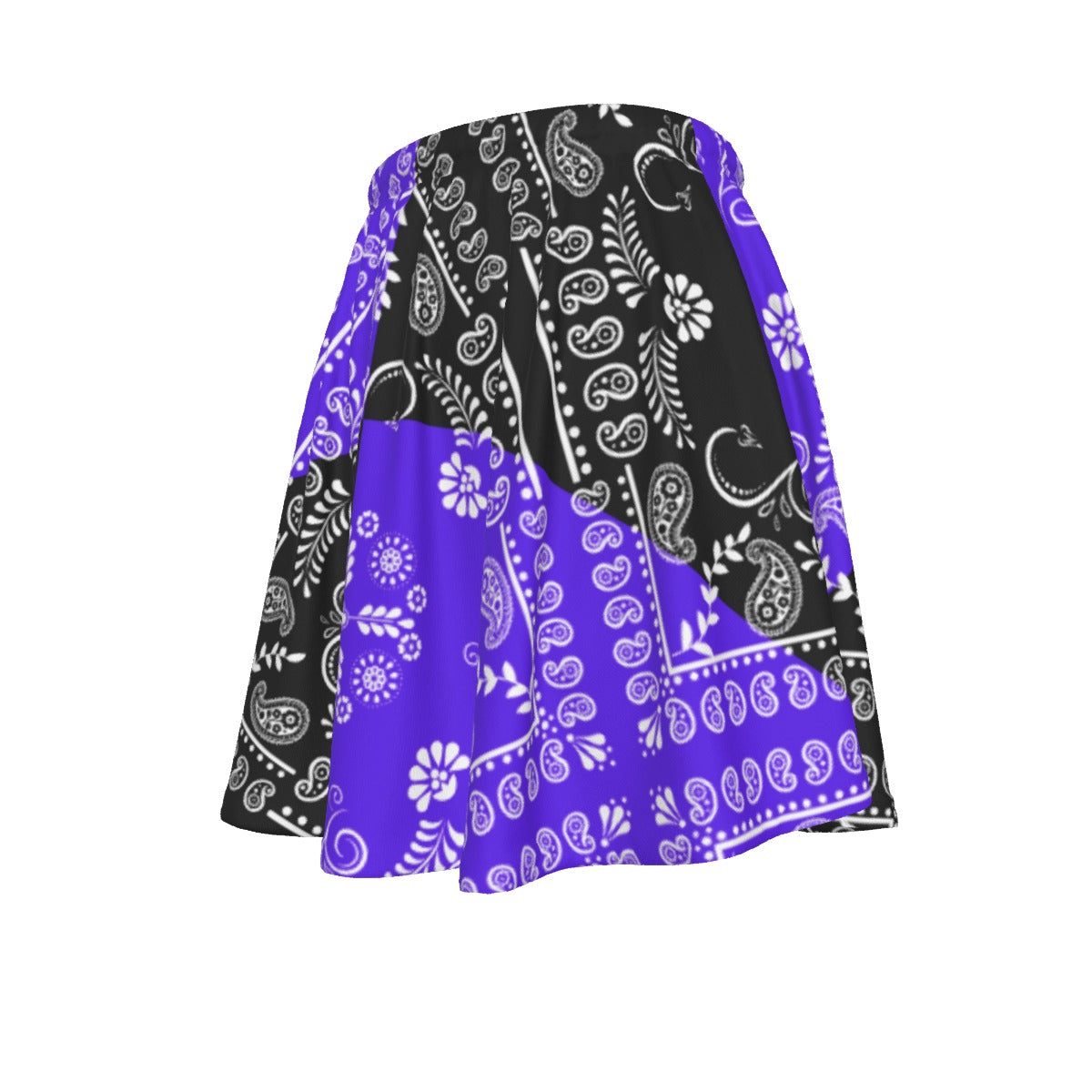 A Black and Grape paisley bandana skirt on a white background.