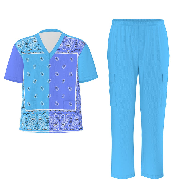 Scrubs - Lt Blue and Royal Blue Bandana Scrubs w Lt Blue Bottoms