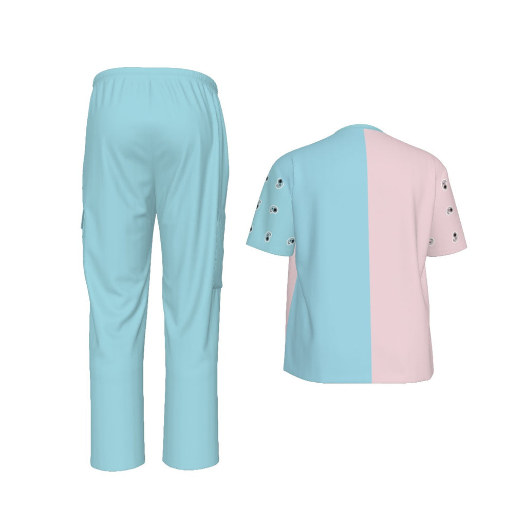Scrubs - Pink and Blue Small Bandana Sleeved Scrubs with Bottoms