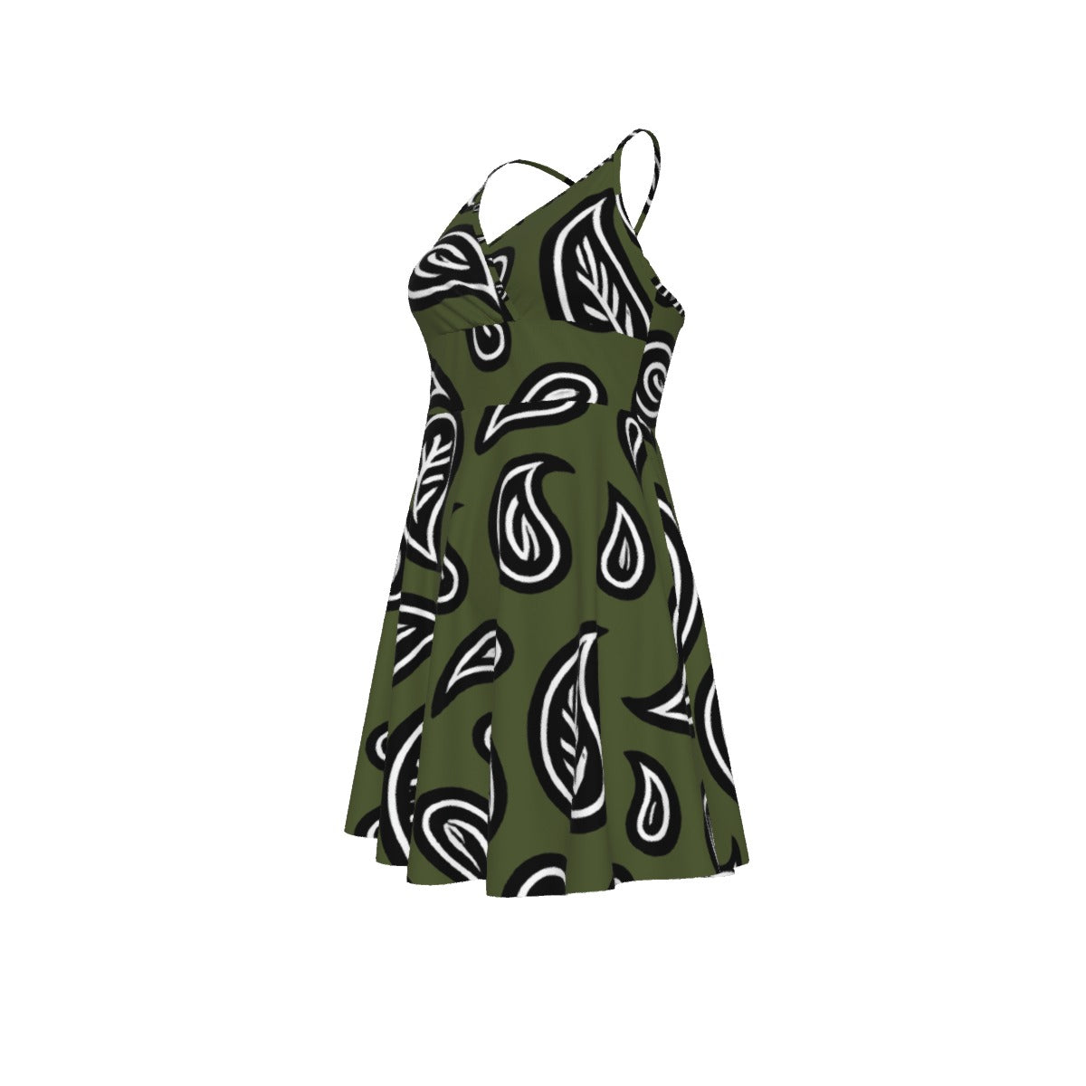 Women‘s Army Green Paisley Cross Cami Dress