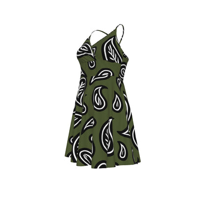 Women‘s Army Green Paisley Cross Cami Dress