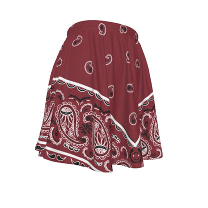 Maroon bandana patterned skirt on a white background