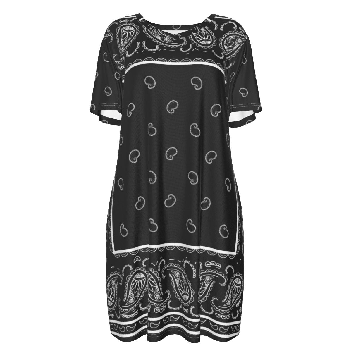 Short Sleeve Bandana Dress - Black