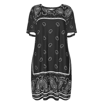 Short Sleeve Bandana Dress - Black