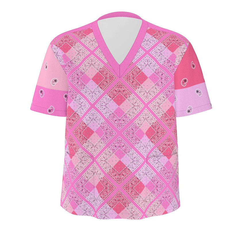 Scrubs - Pink Bandana Plaid Style with Bottoms