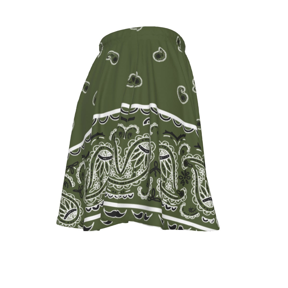 Army Green skirt with white paisley pattern on a white background