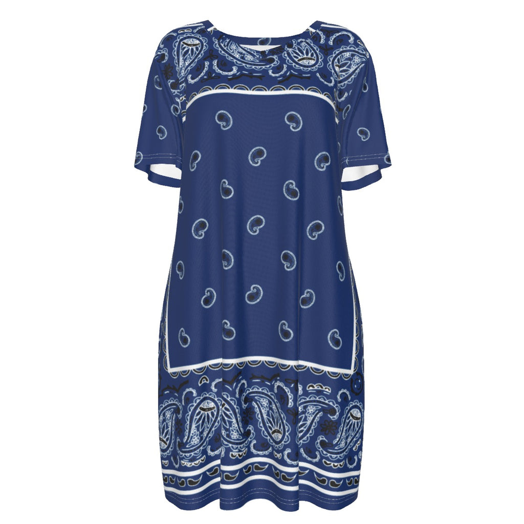 Short Sleeve Bandana Dress Navy