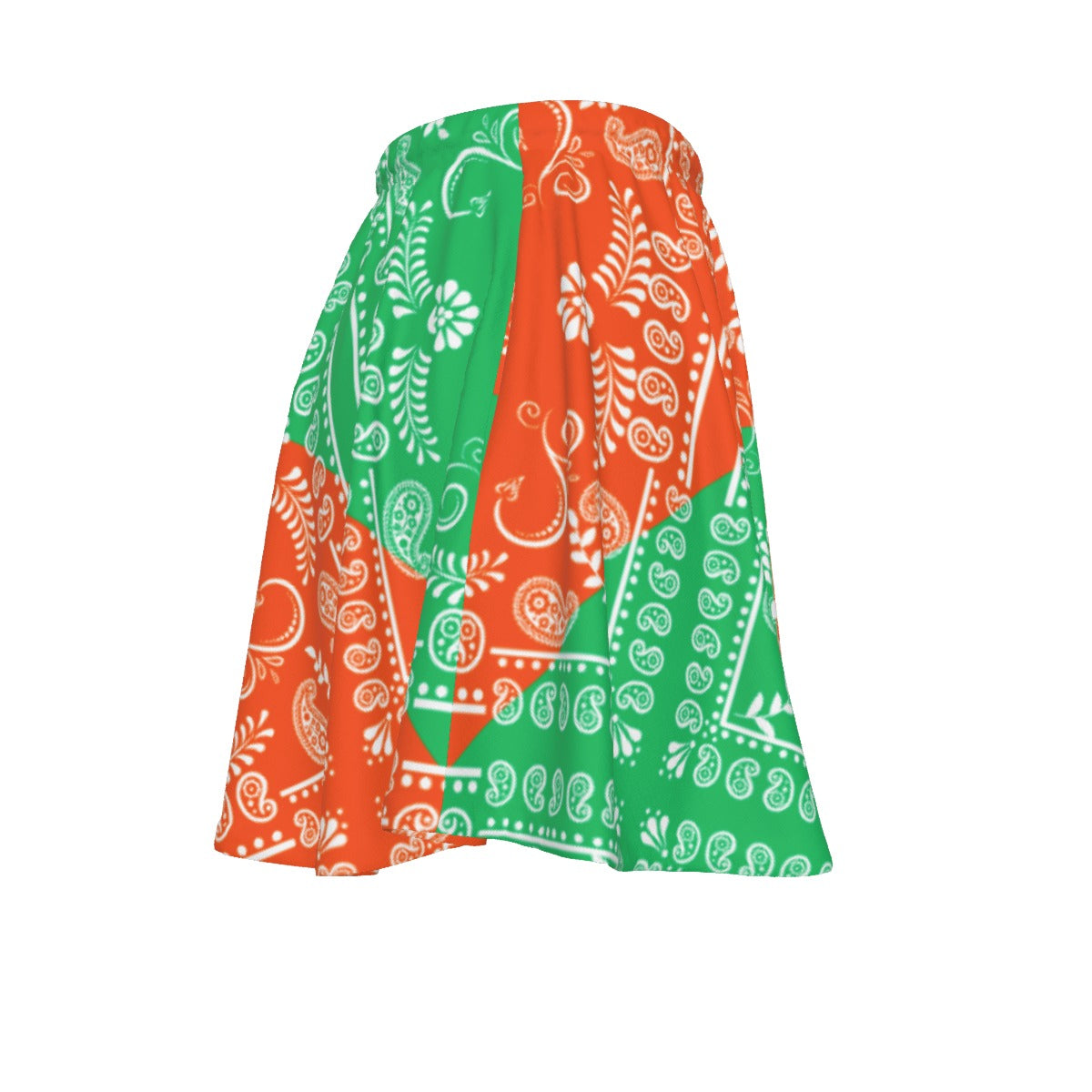 Green and White Skirt with Paisley Bandana Motif on a white background