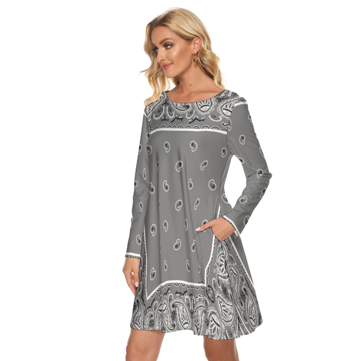 Crew Neck Dress - Gray