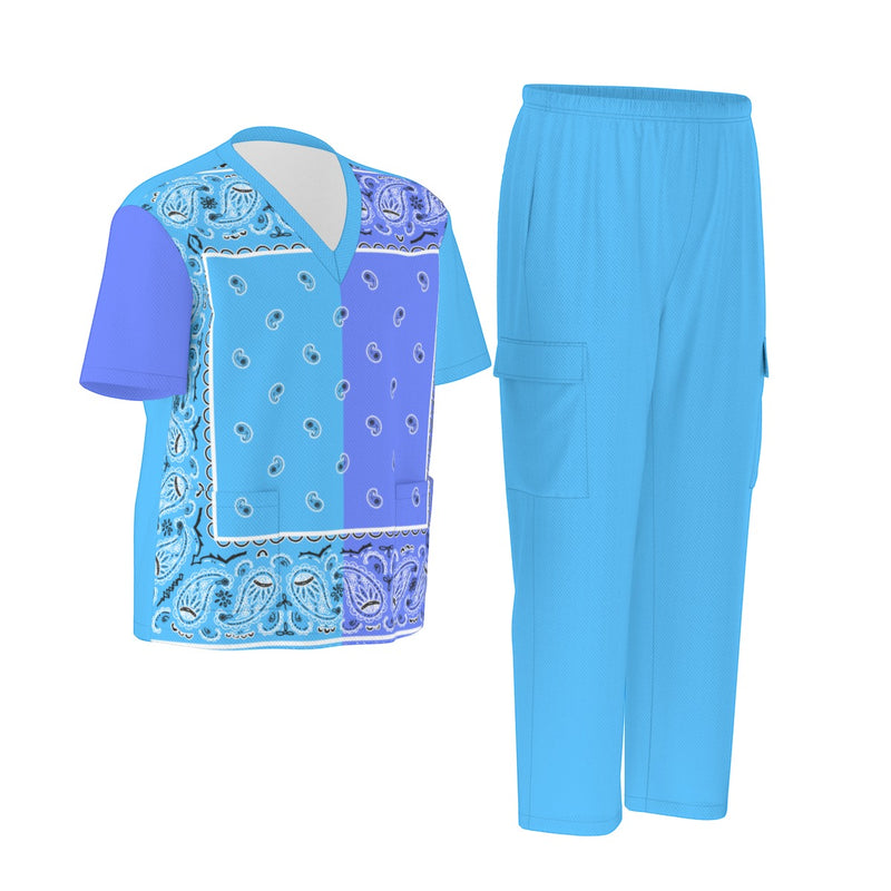 Scrubs - Lt Blue and Royal Blue Bandana Scrubs w Lt Blue Bottoms