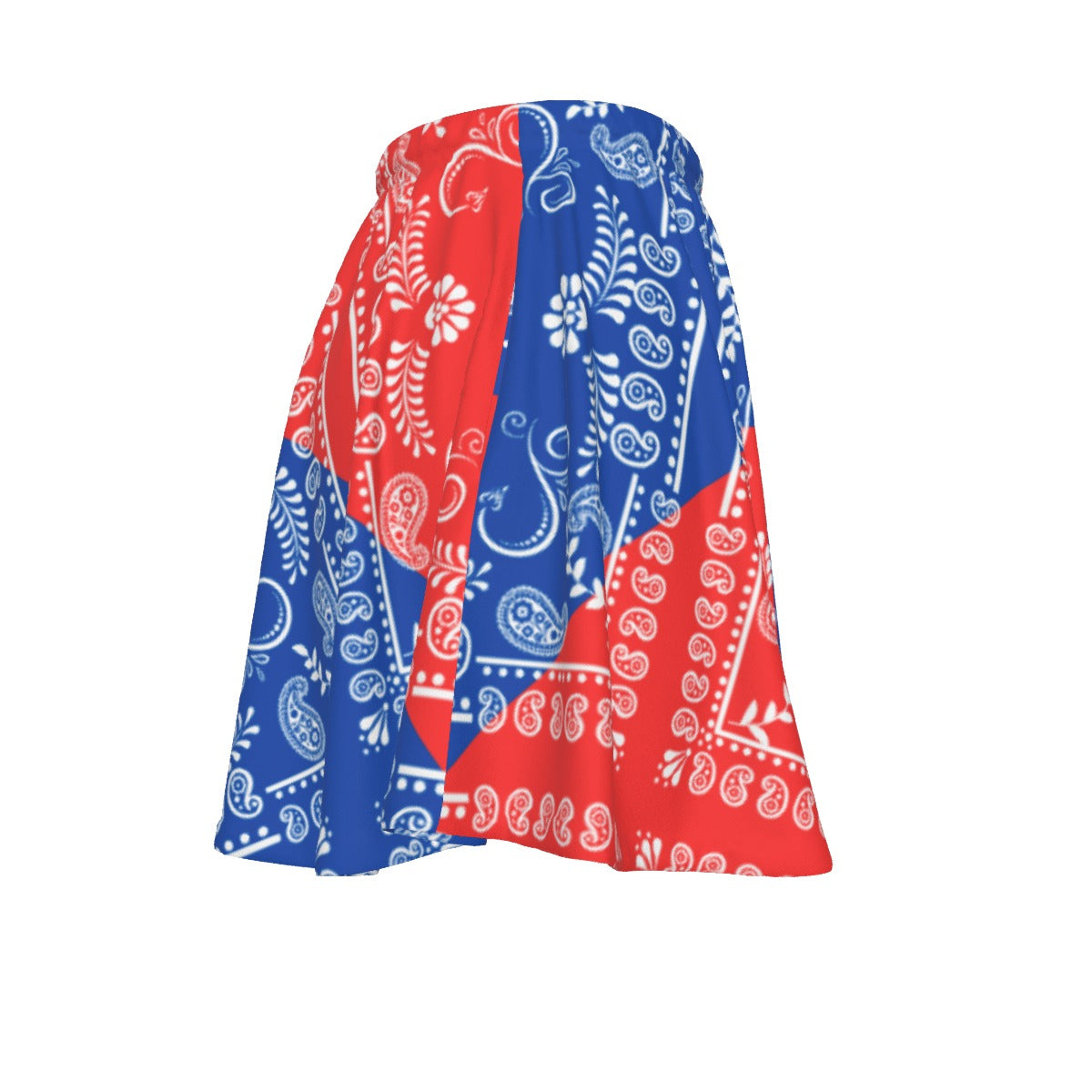 Red and blue patterned skirt on a white background