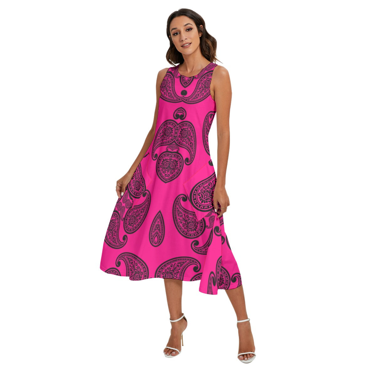 Pink Women's Sleeveless Dress With Pocket