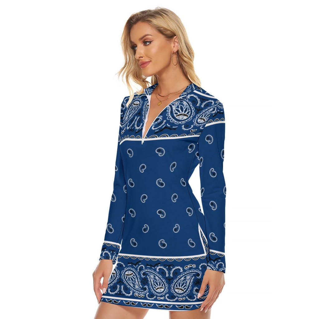 Zip Front Bandana Dress - Navy