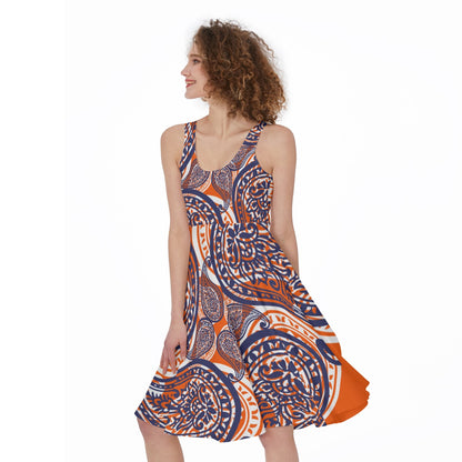Bright Orange Paisley Sleeveless Dress