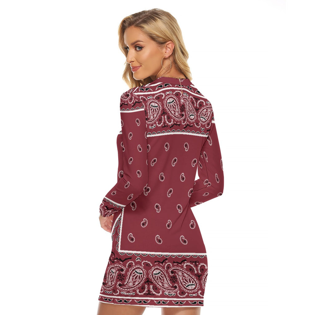 Zip Front Bandana Dress - Maroon