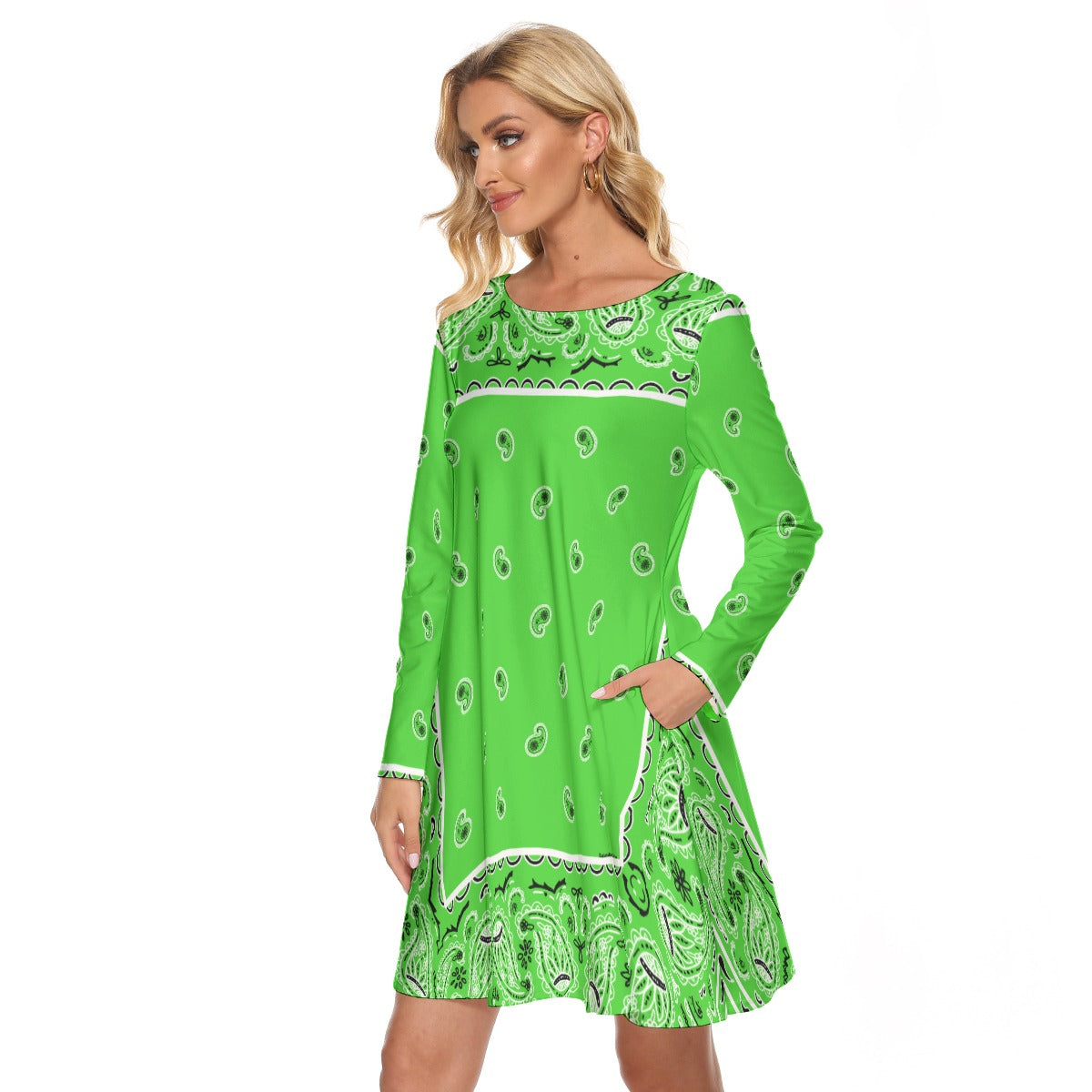 Crew Neck Dress - Bright Green