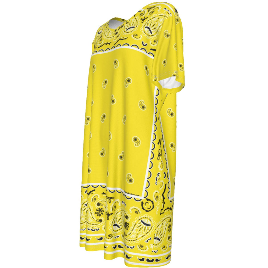 Short Sleeve Bandana Dress - Yellow