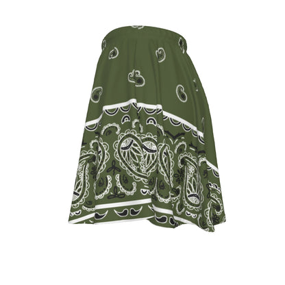 Army Green skirt with white paisley pattern on a white background