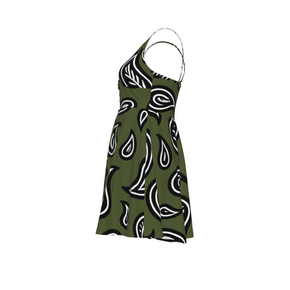 Women‘s Army Green Paisley Cross Cami Dress