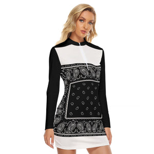 Zip Front Black and White Bandana Dress