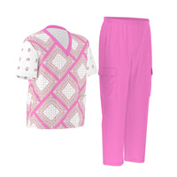 Scrubs - Cheery Square Bandana Scrubs w Pink Bottoms