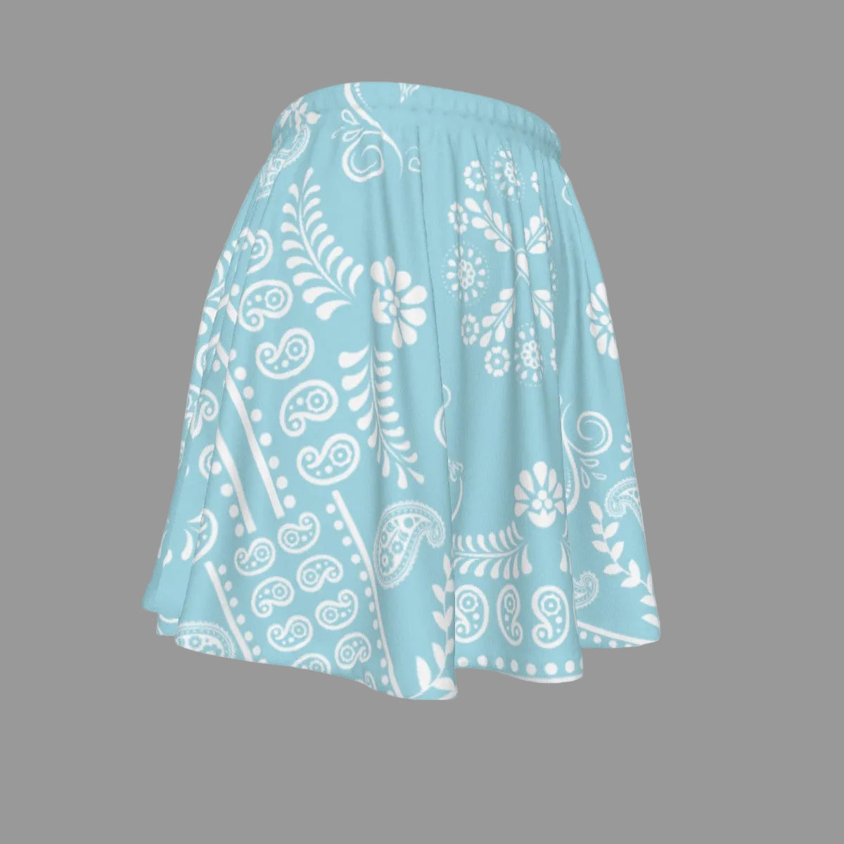 Light blue skirt with white paisley pattern on a white background