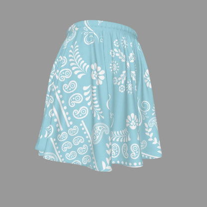Light blue skirt with white paisley pattern on a white background