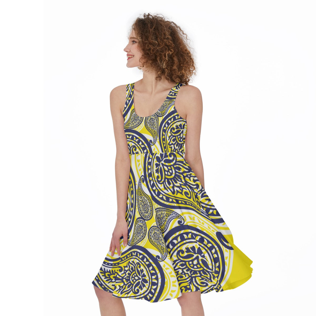 Bright Yellow Paisley Sleeveless Dress