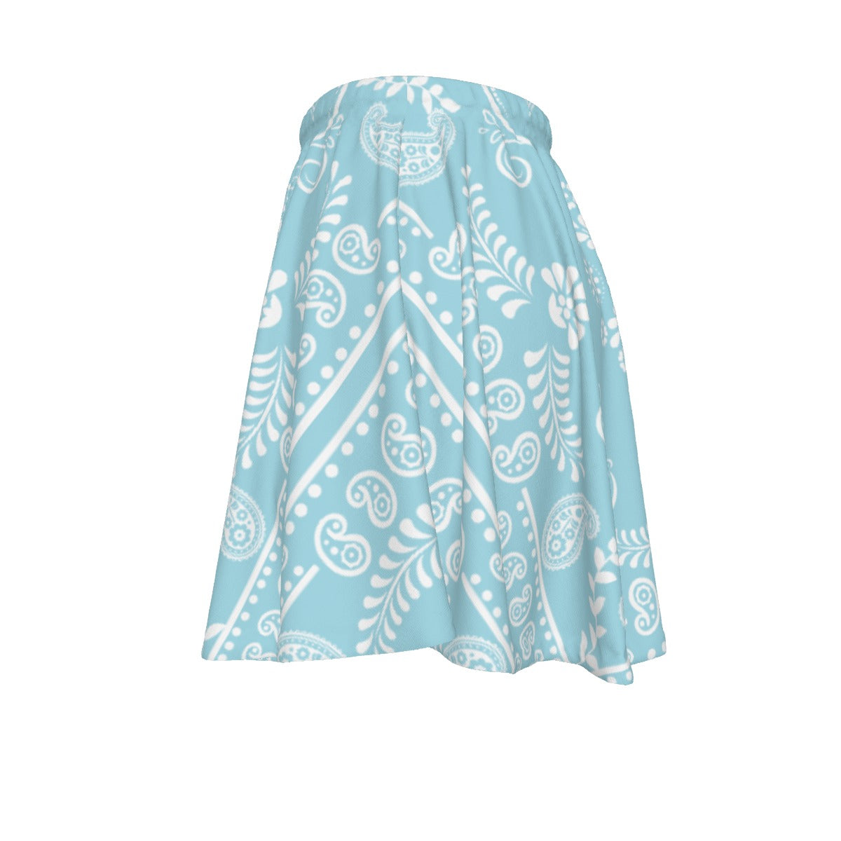 Light blue strapless top with white geometric pattern on a white background