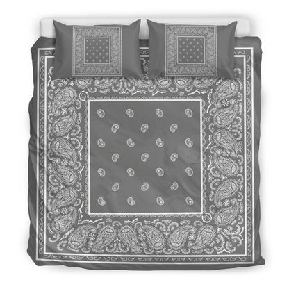 Duvet Cover Set - Gray and White Bandana
