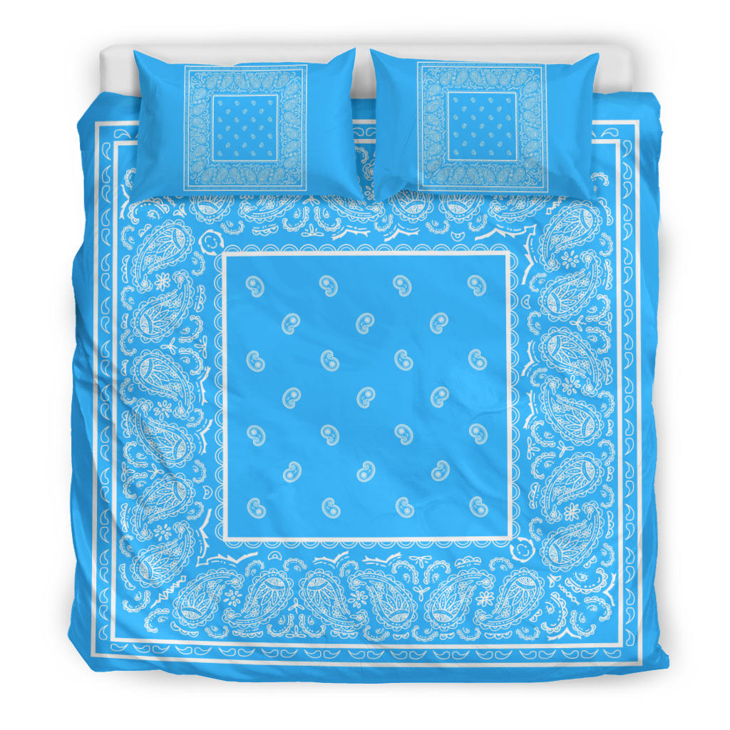 Duvet Cover Set - Lt Blue and White Bandana