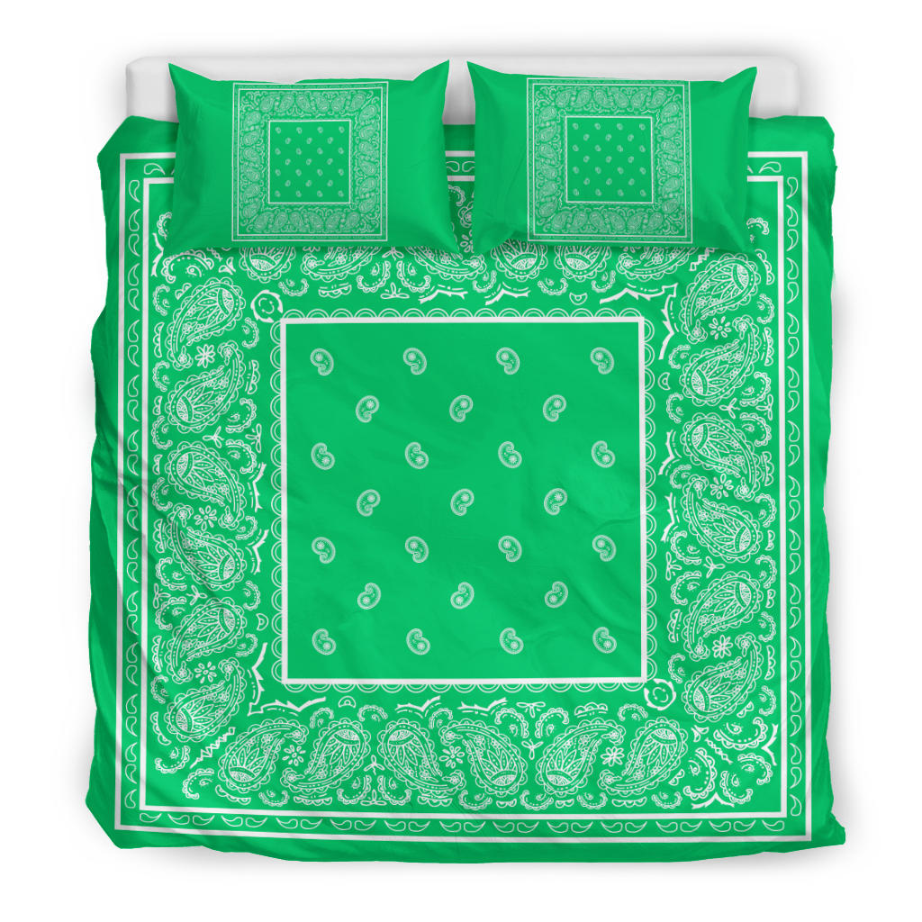 Duvet Cover Set - Green and White Bandana