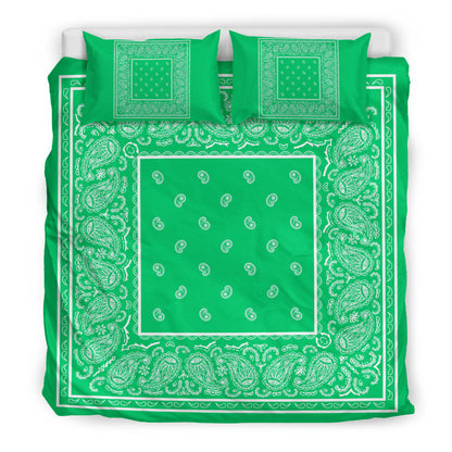 Duvet Cover Set - Green and White Bandana