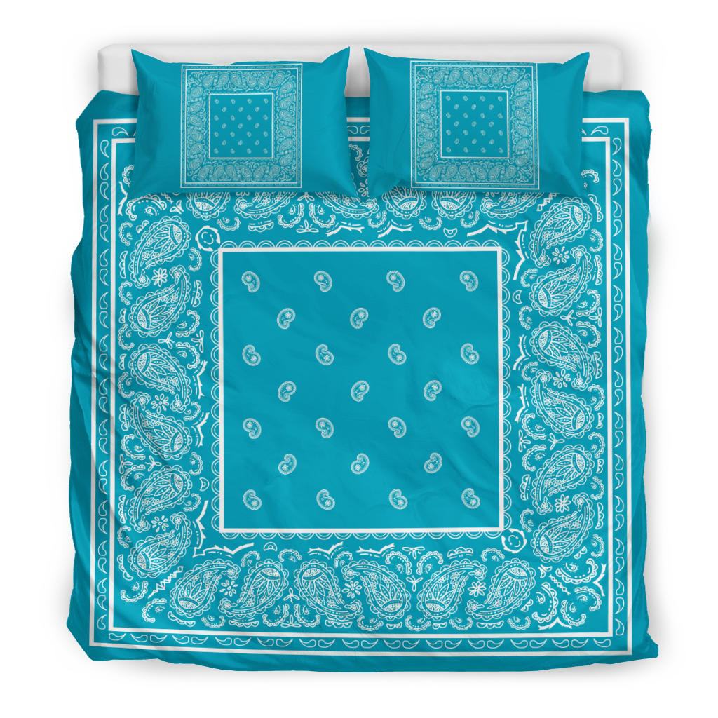 Duvet Cover Set - White and Teal