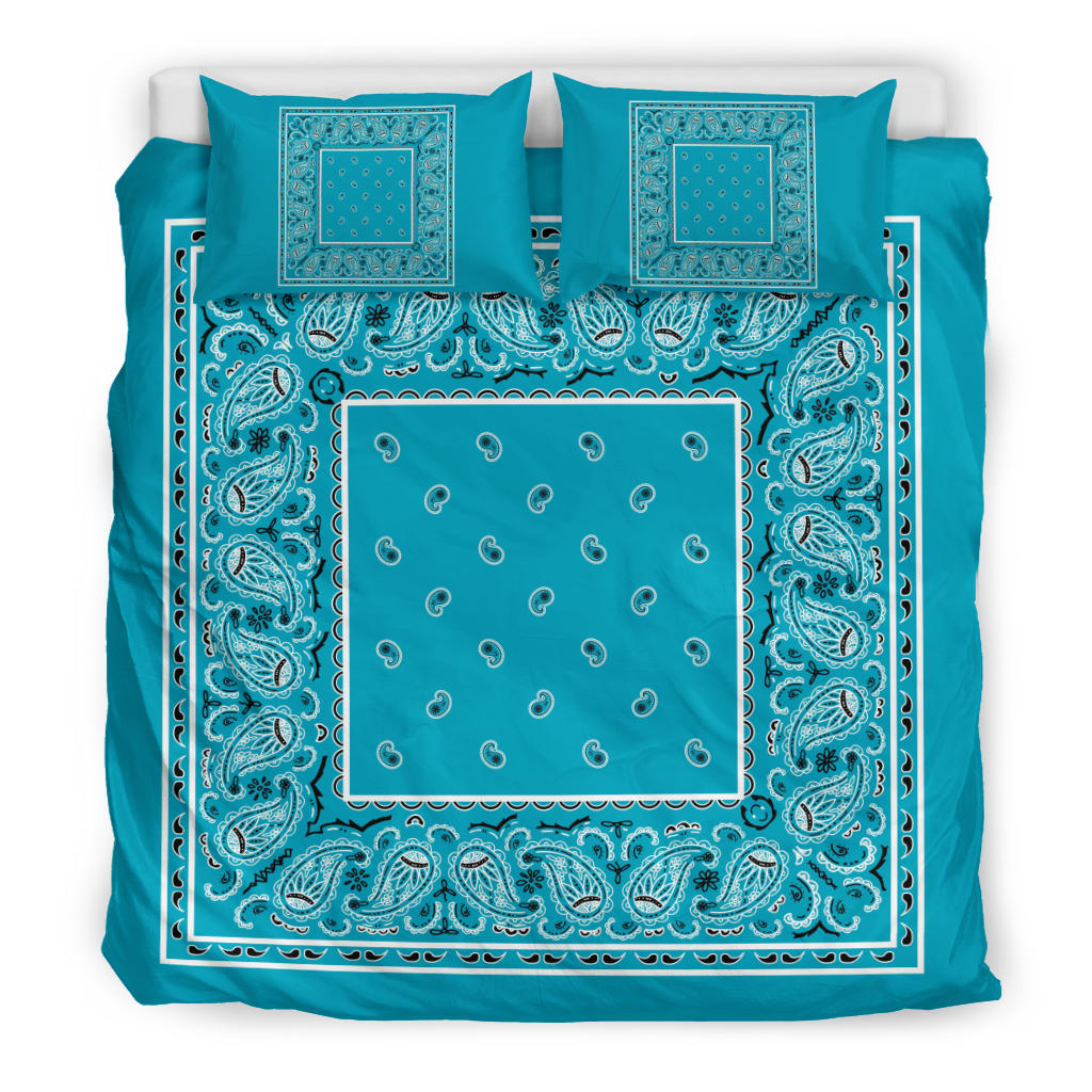 Duvet Cover Set - Teal White and Black Bandana
