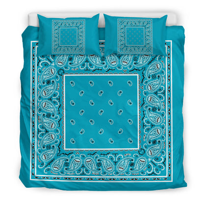 Duvet Cover Set - Teal White and Black Bandana