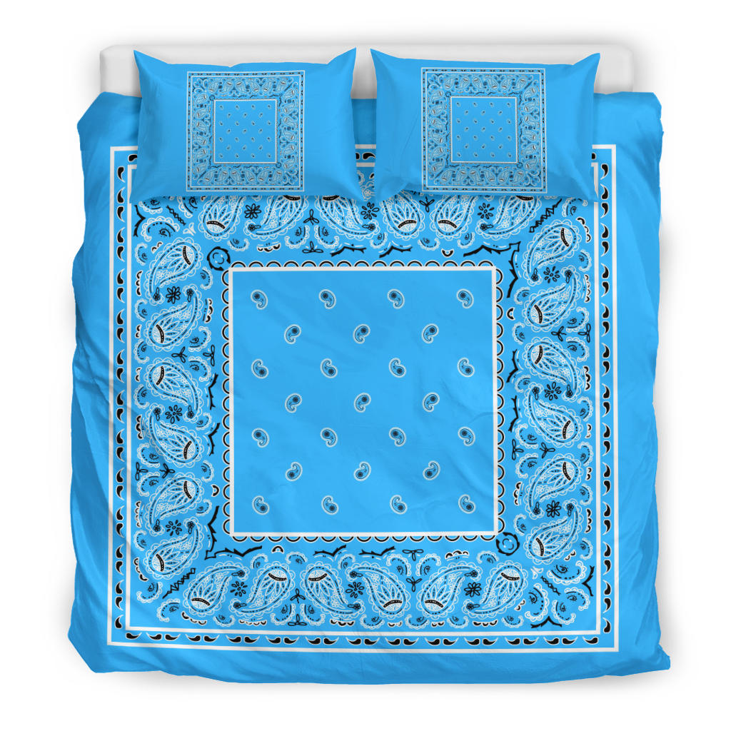 Duvet Cover Set - Lt Blue and Black Bandana