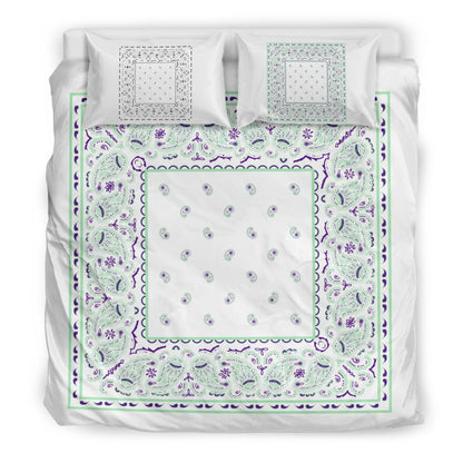Duvet Cover Set  - White and Minty Green Bandana