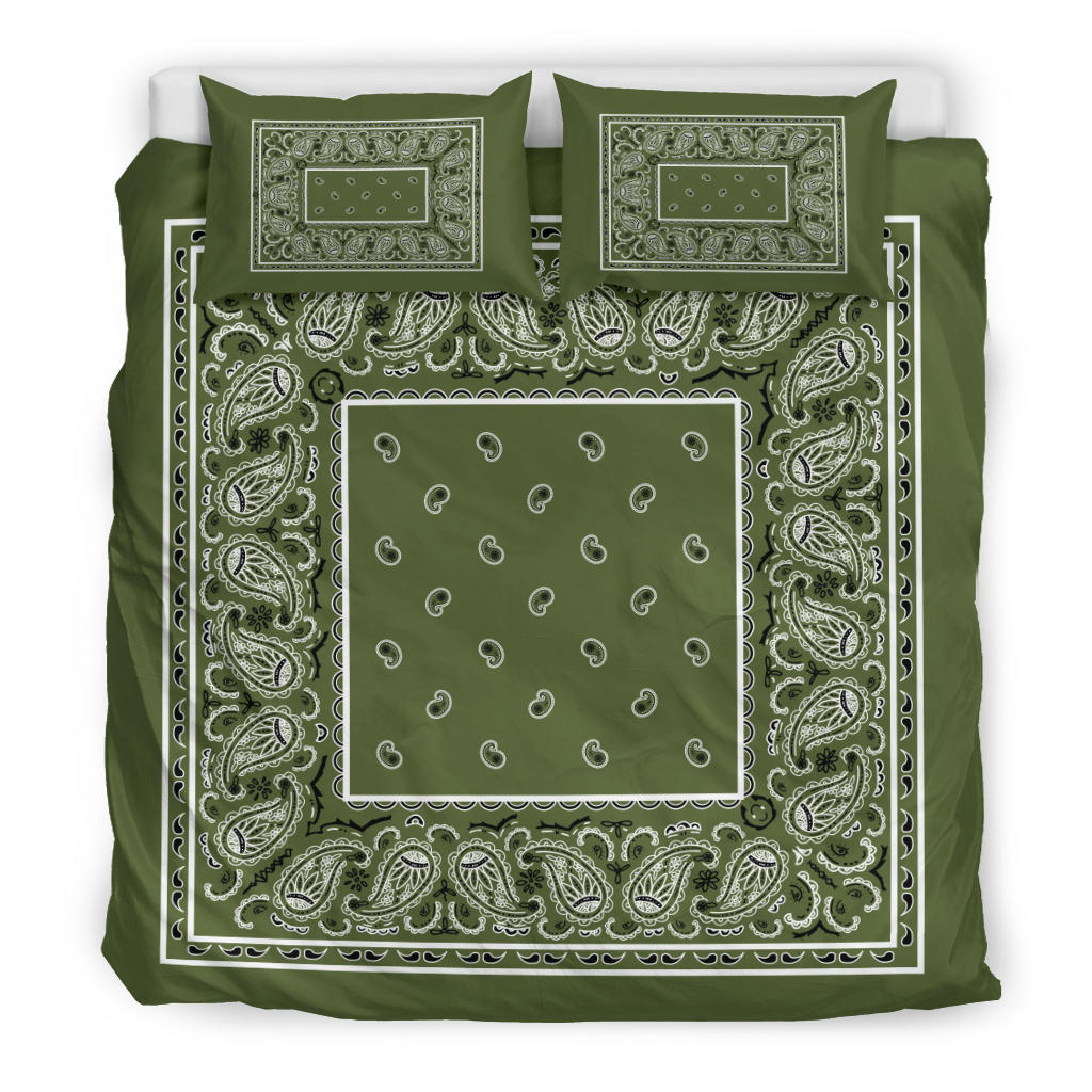Duvet Set - Army Green Traditional Bandana w Shams