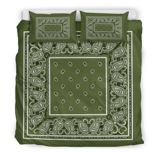 Duvet Set - Army Green Traditional Bandana w Shams