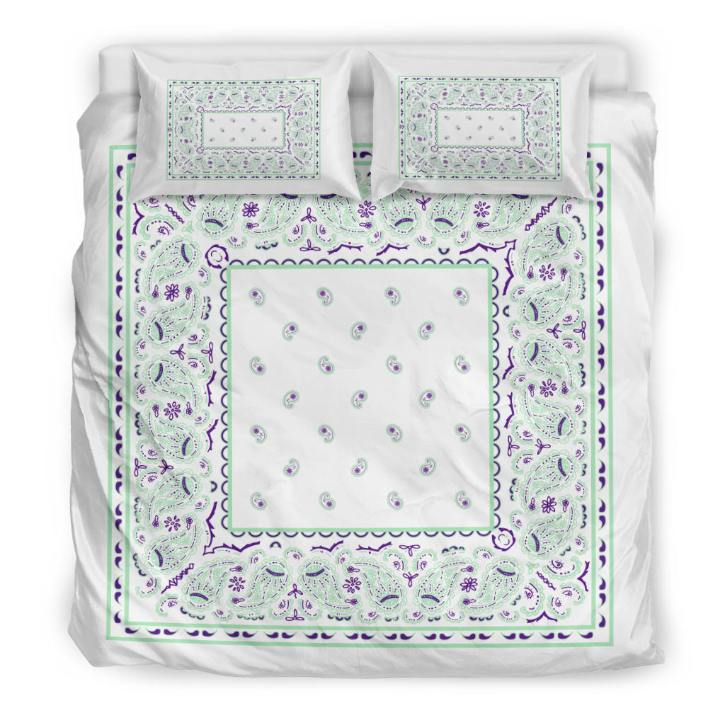 Duvet Set - Minty White Traditional Bandana w Shams