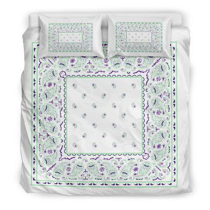 Duvet Set - Minty White Traditional Bandana w Shams