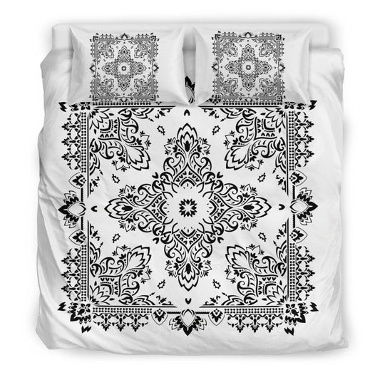Duvet Cover Set - Black on White d2 Bandana w Shams