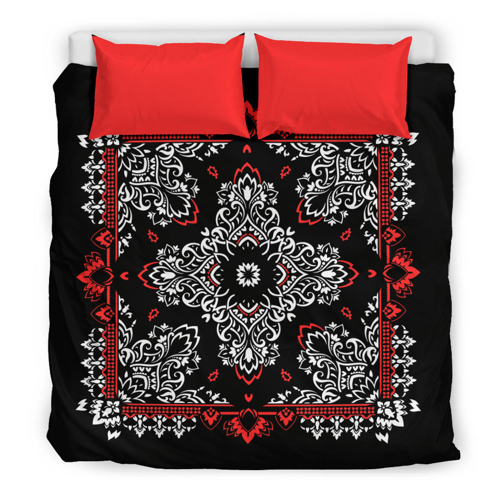 D2 Duvet Set - Black Bandana Red Shams