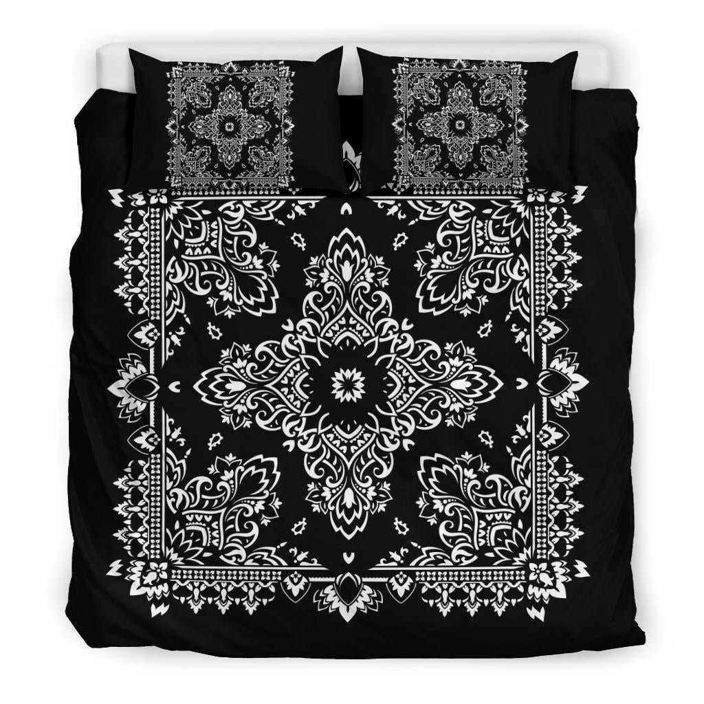 D2 Duvet Cover Set - Black and White Bandana w Shams